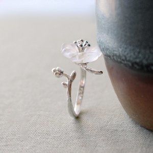 925 Sterling Silver Natural Smoky White Quartz Ring Natural Dainty Crystal Ring